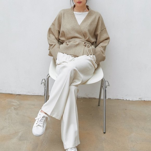 Brand new Drop Shoulder Belted Cardigan Apricot - Picture 6 of 8